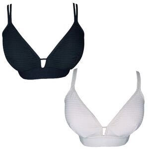 Lively Stripe Mesh Bralette TWO sz L * Toasted Almond & Black * Removable Pads